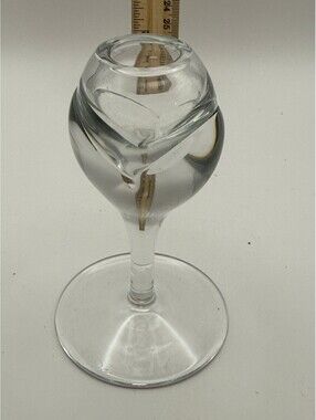 Daum France Signed Art Glass Candle Holder Swirl Stem Clear Crystal 6.5"